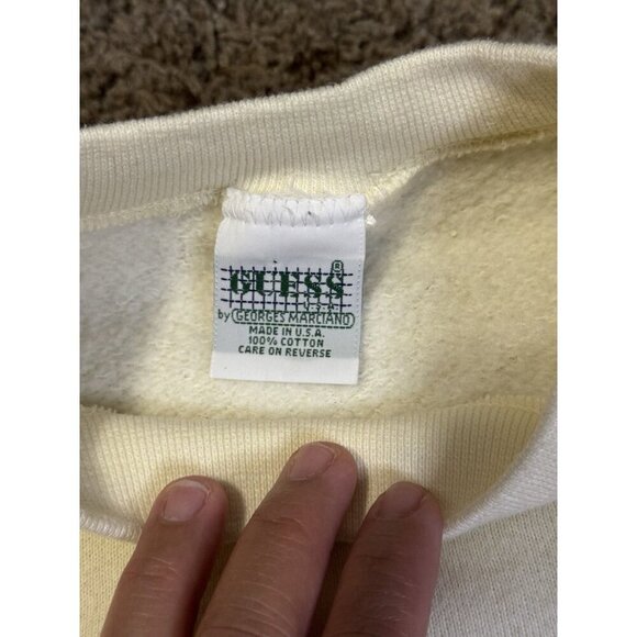 Vintage 90s GUESS Jeans Spell out Crewneck Sweatshirt Iconic Logo Collegiate XL - Picture 2 of 8